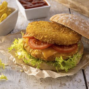 HAMBURGUESA POLLO CORN FLAKE  "HALAL" 10,5cm/100gr BOLSA 1kg (CAJA 5 BOLSAS)